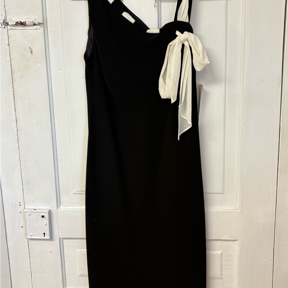 Womens dress asymmetrical|midi black #sheer white#ribbonaccent#vintagedress|90s - Picture 8 of 9